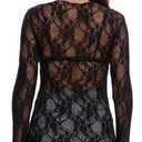 Women's Lace Mesh Top Long Sleeve Mock Neck Undershirt Sheer Blouse See Through Undershirt Party Layering Tops Black (S)