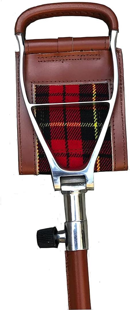 HN Shooting Seat Stick with Brown Leather Folding Chairs | Lightweight Durable Walking Stick | Hunting Equipment Adjustable Walking Sticks | Royal Stewart Tartan Insert | Polo Fishing Golf Seat Stick, 95 cm