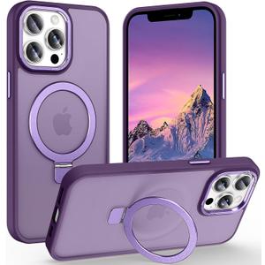 Magnetic for iPhone 12 Pro Max Case with Ring Stand, [10 FT Drop Protection] [Velvety Touch] Slim Translucent Matte Back Shockproof Phone Case for iPhone 12 Pro Max 6.7'', Dark Purple