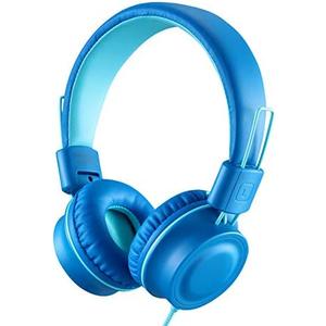 iRAG J01 Kids Headphones Foldable Stereo Tangle-Free 5ft Long Cord 3.5mm Jack Plug in Wired On-Ear Headset for iPad/Amazon Kindle Fire/Toddler/Boys/Girls/School/Laptop/Tablet(Ocean Blue)