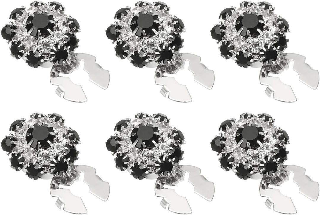 PATIKIL 6 Pcs Rhinestone Button Covers, 17.5mm 11/16" Decorative Buttons Clips Detachable Sewing Kit Replacement for Women Men DIY Crafts Holiday Decor Dress Accessories, Silver Black (17.5-21mm / 0.69-0.83 inch)