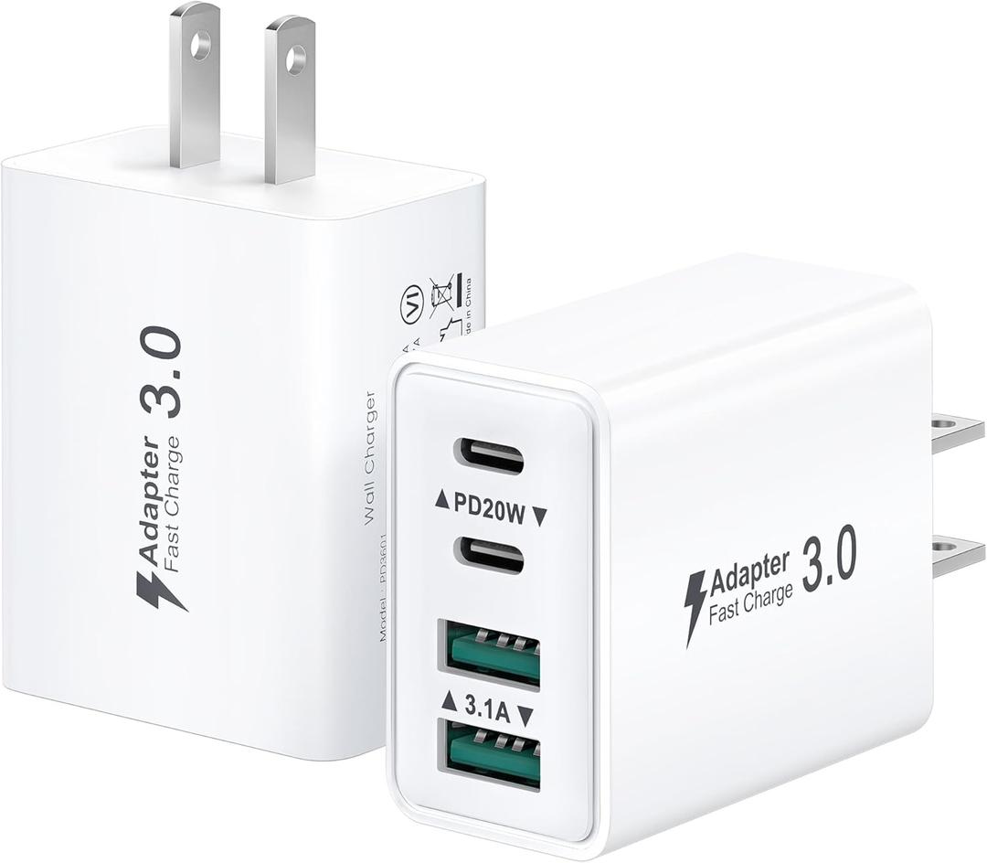 USB C Charger Block, 2-Pack 40W USBC Wall Charger Plug 4 Ports Dual PD Power Adapter +QC 3.0 Fast Charging Brick Multiport Type C Cubes Box for iPhone 16 15 14 13 12 11 Pro Max Plus, iPad, Samsung