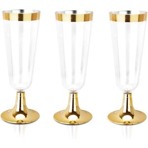 bUCLA 100 Pack Gold Plastic Champagne Flutes - 5OZ Plastic Champagne Glasses With Gold Rim - Premium Quality Gold Disposable Cups-Ideal for Thanksgiving Party, Weddings