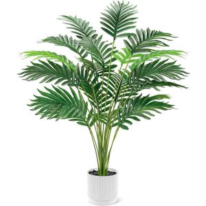 Der Rose 28'' Artificial Palm Tree Tall Fake Tropical Faux Trees Indoor and Outdoor for Home Bathroom Porch Outside Patio Decor (White Pot)