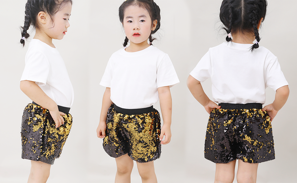 Cilucu Girls Sequin Shorts Flip Sparkly Party Summer Short Pants Kids Halloween Birthday Bottoms, 2XL