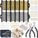 HUISUYTON 18K Gold Necklace Chain Kit for Jewelry Making, 59FT 12Rolls Bracelet Chains with Charms/Pliers/Jump Rings/Lobster Clasps Accessories for DIY Necklace Bracelet Making (18k Gold Plated and Stainless Steel Silver-59Ft+Pendants)