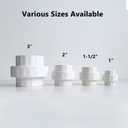 2 Pack 2" PVC Union Coupling Pipe Fitting (Socket x Socket), 2 inch PVC Slip Union Adapter Coupling Schedule 40, EPDM O-Ring, White SCH 40