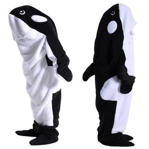 Deserthome Wearable Whale Blanket Onesie for Adult Costume, Super Soft Comfortable Whale Hoodie, Black Whale Small