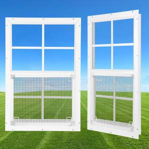 18" x 27" Shed Windows 2 Pack, Small Sliding Window with Tempered Glass & Metal Mesh Screen, Flush Mount Windows for Shed Chicken Coop Barn Household Garage Basement Cabin Playhouse