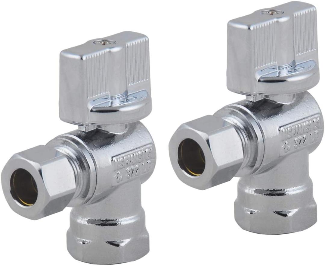 LD Valve- 1/4 Turn Angle Stop Valve 3/8-in FIP Iron Pipe x 3/8-in OD Compression,Quarter Turn LF Chrome Plated Brass Water Shut Off Angle Valve for Faucet or Toilet Installation(2-Pack)