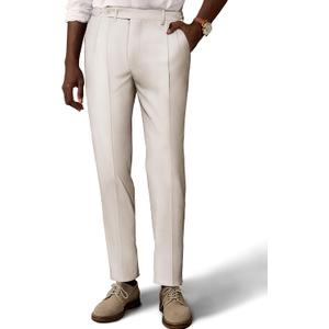 PJ PAUL JONES Mens Linen Dress Pants Casual Slim Fit Expandable Wasit Pleated Front Trousers (Medium, Light Khaki)