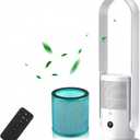 U ULTTY Bladeless Fan with Air Purifier, Quiet Tower Fan with Remote, Touch, 9 Speeds, 8H Timer, HEPA Filter 99.97%, 90 Oscillation Fans, Floor Fans Powerful for Home Office Room, CR022D White