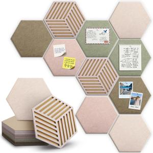 Hexagon Cork Bulletin Board Tiles, Felt Pin Board, 11.8 x 10.2 inches