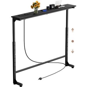 Keelian 39 inch Narrow Console Table with Outlet,Adjustable Height(25"-37") Behind Sofa Table,Couch Behind Table Skinny,Couch Shelf with Charging Station,Long Entryway Tables for Living Room,Black