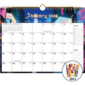 4 x 2026-2027 Wall Calendar - Includes January 2026 to June 2027, 18-Month Paper Wall Calendar 11 x 8.5 Inches.Thick Paper with Julian Dates and Block for New Year and Christmas Holidays To-dos  Notes (E)