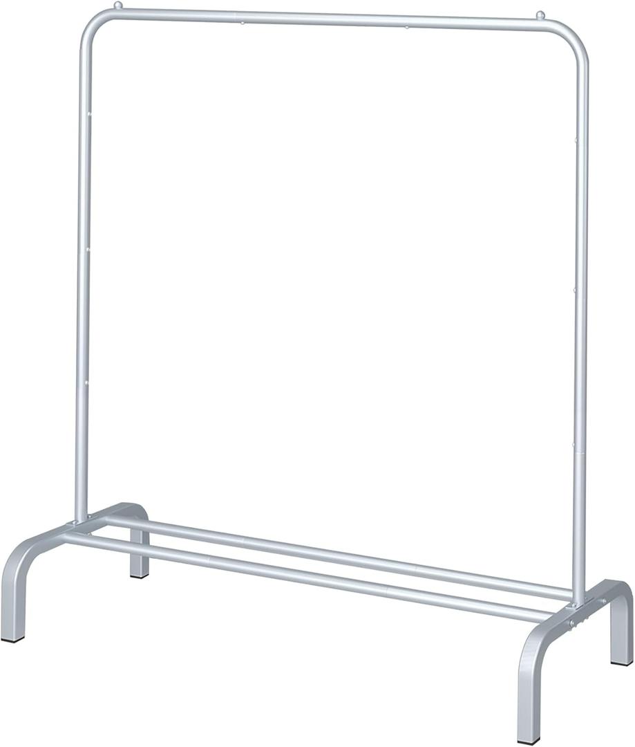 JIUYOTREE Metal Clothing Rack 43.3 Inches Clothes Garment Coat Rack with Bottom Shelf Clothing Rack for Hanging Clothes Coats Skirts Shirts Sweaters Silver Gray (43.3"W x 15.75"D x 61"H without wheels, Grey)