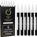 6 Extra Fine Tip White Chalk Markers | 1mm Tip | For Windows, Blackboard, Dry Erase Board, Chalkboards, Glass, Easy Erase | White Chalk Pens Fine Tip