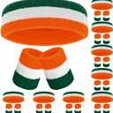 Bememo 30 Pcs Neon Striped Sports Sweatbands Set Include 10 Headbands, 20 Wristbands Terry Cloth Athletic Bands for Men, Women, Gym, Sports-Green, Orange, White