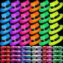 Maitys 48 Pieces Neon Party Supplies 24 Pack Neon Style Dress Hats with 24 Pack Flashing Plastic Light up Glasses for Glow Women Costume 80's Style Dressing up Party