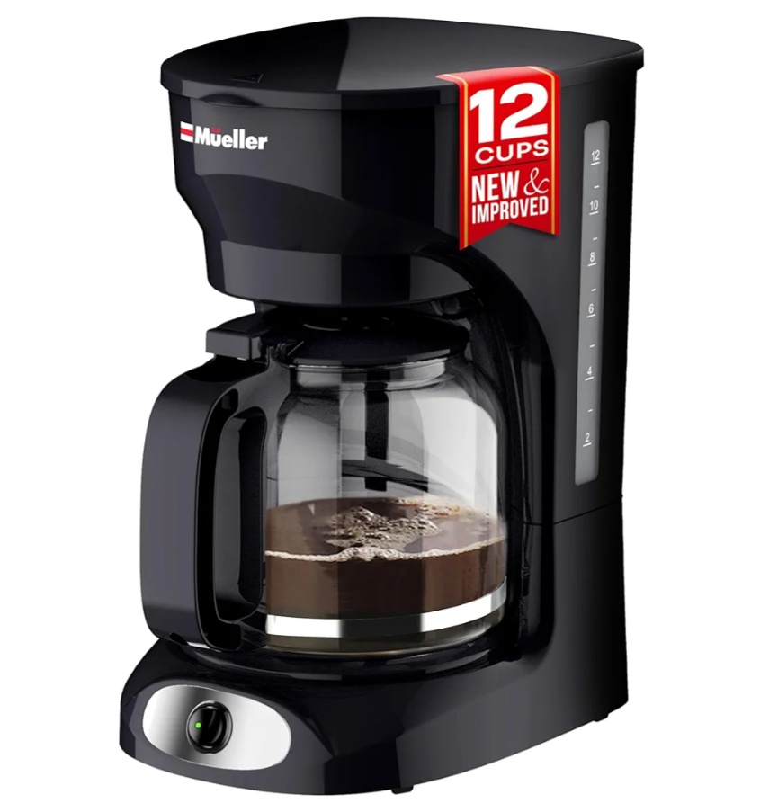 Mueller 12-Cup Drip Coffee Maker - Borosilicate Carafe, Auto-Off, Reusable Filter, Anti-Drip, Keep-Warm Function, Clear Water Level Window Coffee Machine, Kitchen Essentials & Accessories