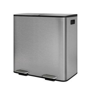 GarveeHome 2 x 10.6 gal Stainless Steel Double Trash Can with Lid for Kitchen, Large Dual Trash and Recycle Bin Combo, Step-on Kitchen Metal Garbage Cans, PP Inner Buckets, Liner Rim, Matte Grey