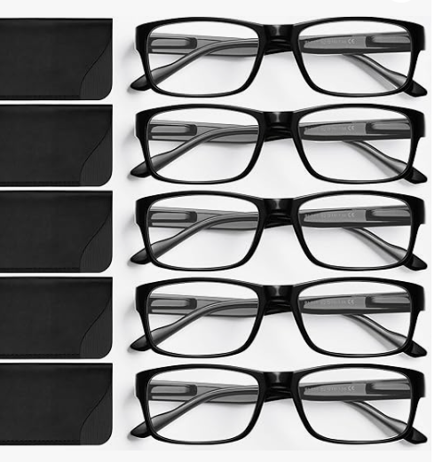 Gaoye Reading Glasses Blue Light Blocking, Readers for Women Men Anti Glare Filter Lightweight Spring Hinge Eyeglasses (5pack Light Black with Case, 2.25)