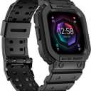 amBand Compatible for Fitbit Versa 4/3/2/ Fitbit Versa Lite/Fitbit Sense 2/ Fitbit Sense Bands with Case, Protective Smartwatch Case Strap Rugged Sport Protector Wristbands Men Black