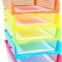 Set of 6 Rainbow Turn in Trays for Teachers, Plastic Classroom Paper Organizers, Colorful Storage Baskets for Office (12.75 * 9.75 * 2.75 inch)