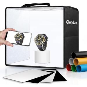 Glendan Light Box Photography, 10"x10" Photo Box with 88 High Color Rendering Index LED Lights, 6 Color PVC Backdrops, 4 Reflection Boards and 1 Diffuser for Jewelry and Small Item Product Photography (10*10 Inch)