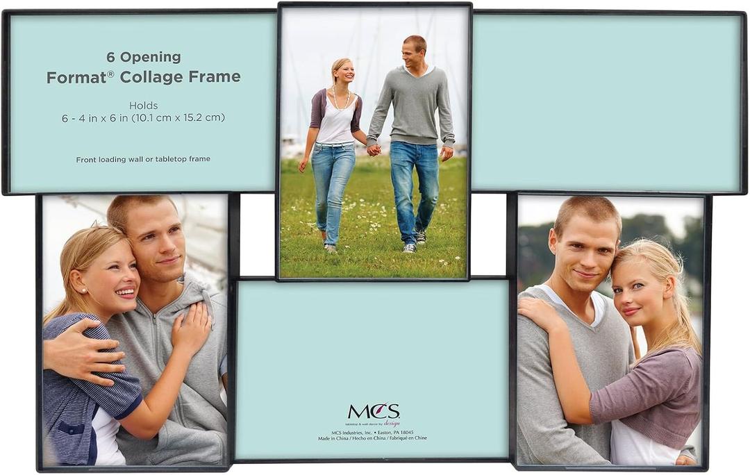 MCS Front-Loading Collage Picture Frame With 6 Openings, 4 x 6, Black (Rectangular)