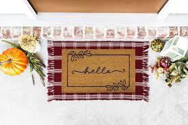 2 Pcs Fall Door Mat Hello Pumpkin Welcome Non Slip Coir Mats Thanksgiving Black White Plaid Harvest Floor Layering Doormats Seasonal for Front Porch Entryway Decor 18x30 | 24x36