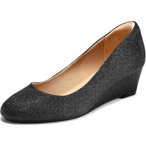 mysoft Women's Wedge Pumps Low Heel Closed Toe 2in Dress Shoes (8, Black Glitter)