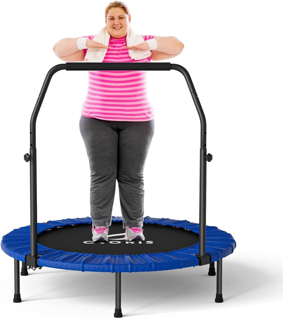 CLORIS 40in Folding Trampoline Trampoline Rebounder Trampoline Fitness Trampoline with Adjustable Foam Handle, with safty Padded Cover Best Gift.