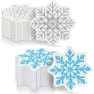 Honoson 100 Pcs Snowflake Napkins Bulk 3 Ply Christmas Paper Napkins 6.5 x 6.5 Inch Winter Silver Blue Snowflake Cocktail Guest Hand Towels for Christmas Winter Holiday Dinner Party Supplies