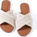 Mtzyoa Women Flat Sandals Braided Leather Crossover Nude Dressy Fashion Evening Party Wedding Sandals (10, Ivory Fabric)