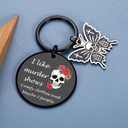 Halloween Keychain Boo Basket Stuffers Gifts Funny Gothic Skull Dark Humor Engraving Spooky Witchy Accessory for Women, Witchy Gifts for Women Halloween Basket Stuff Gift for Teen Girl Cool