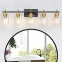 Black Gold Bathroom Vanity Light, Mid Century Modern Brushed Gold Light Over Mirror, 5-Light Wall Sconces (Black & Gold)