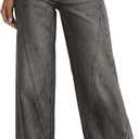 Womens Wide Leg Jeans Mid High Waisted Baggy Straight Leg Stretchy Denim Pants Seamed Long Trousers (8, Dark Grey)