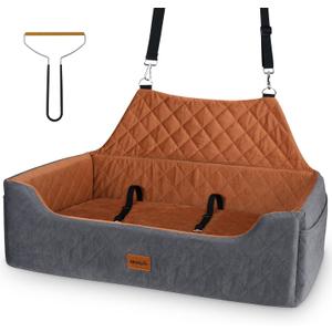 Large Dog Car Seat for Medium/Large Dog Under 55 lbs - Elevated Booster Car Seat for 2 Small Dogs,Removable and Washable,Filling Memory Foam with Safety Leashs and 2 Pockets