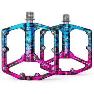 Road/Mountain Bike Pedals - 3 Bearings Bicycle Pedals - 9/16 CNC Machined Flat Pedals with Removable Anti-Skid Nails
