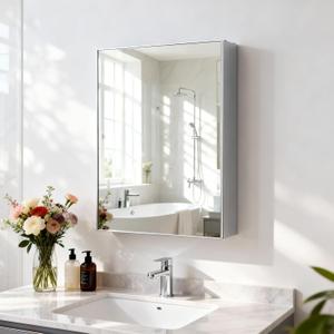 18"x 24"Bathroom Medicine Cabinet,Double-Sided Mirror Door | Silver Aluminium Frame,Lightweight,Sturdy and Attractive,Simple Wall-Mounted,Adjustable Shelves,Tempered Glass