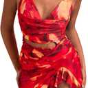 MakeMeChic Women's Tie Dye Ring Linked Draped Cut Out Halter Sleeveless Ruffle Mini Dress, Medium