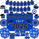 Graduation Decorations 2026 Blue Themed Set, Congrats Grad Banner Class of 2026 Backdrop Balloons and Streamers Kit High School and College Graduation Party Supplies
