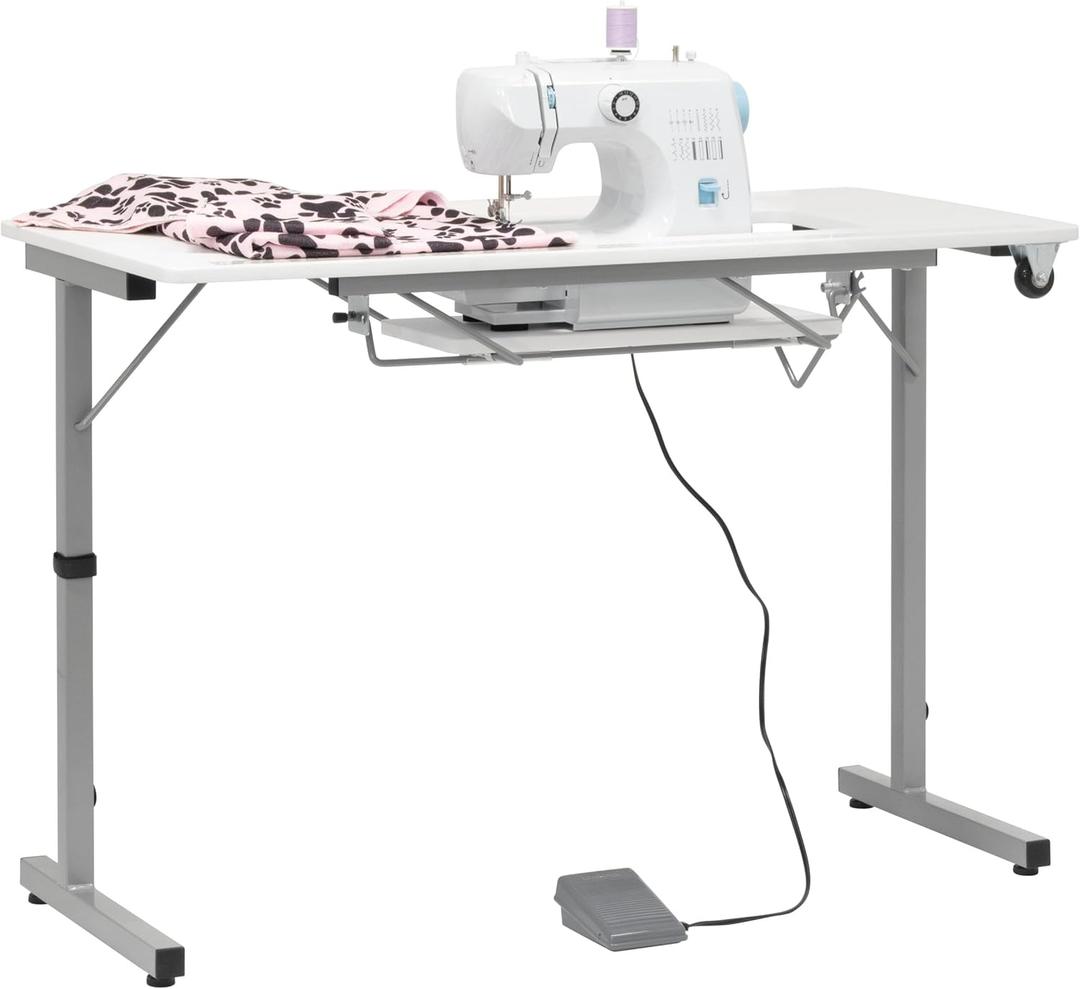 Rollaway II Compact Portable Folding Sewing Table, Silver/White