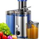 QCen Juicer Machine, 500W Centrifugal Juicer Extractor with Wide Mouth 3 Feed Chute for Fruit Vegetable, Easy to Clean, Stainless Steel, BPA-free (Blue)