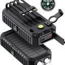QiSa Solar Charger Power Bank 40000mAh Built in 4 Cables and Hand Crank, Portable Charger 22.5W Fast Charger 6 Outputs & 4 Inputs External Battery Pack with Bright Flashlight and Compass (Black)