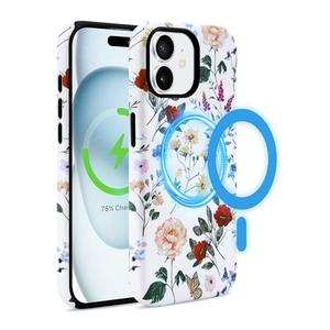 Jusy Compatible with MagSafe Flower Case for iPhone 12/12 Pro, Cute Aesthetic Butterfly Floral Magnetic Phone Case, Soft TPU and Hard PC Protective Phone Cover for Women Girls (Matte) - Flower
