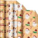 Yarcony Kraft Christmas Wrapping Paper - 17In x 120In Per Roll (3 Rolls) - Recyclable Vintage Santa, Red Truck & Winter Scene Pattern Thick Christmas Gift Wrap Neutral for Winter Holiday Packaging
