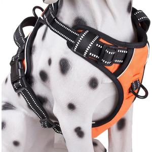 PoyPet No Pull Dog Harness, Reflective Comfortable Vest Harness with Front & Back 2 Leash Attachments and Easy Control Handle Adjustable Soft Padded Pet Vest for Small to Large Dogs (Orange,L)