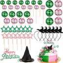 50 Pcs Witch Princess Theme Birthday Party Supplies Witch Party Favors Disco Ball Cake Toppers Accessories Pink and Green Decorations(Wizard Hat)